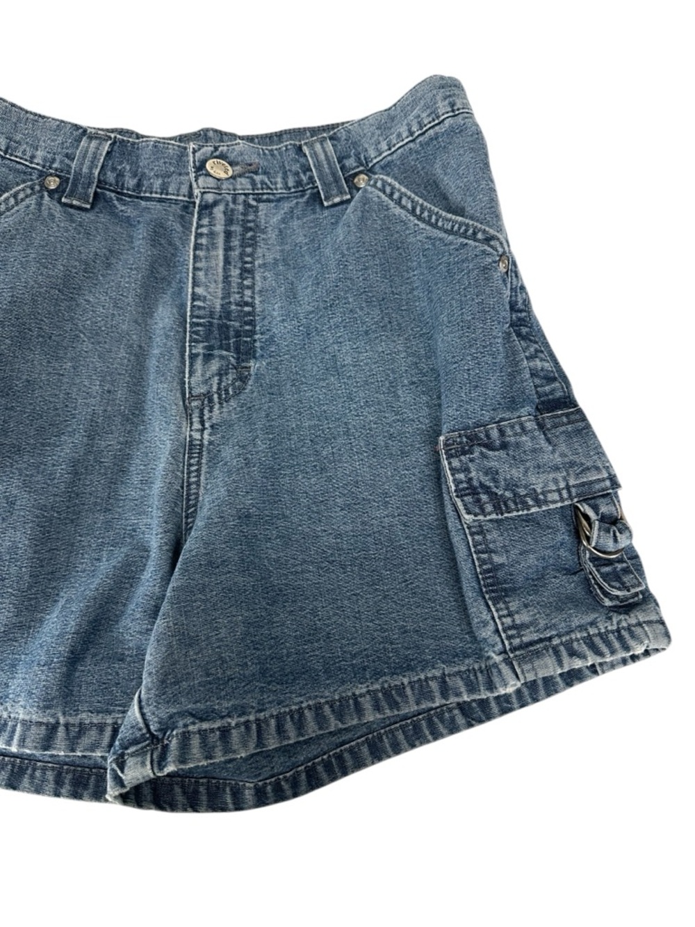 RIVETED BY LEE VINTAGE / Blue Denim High Waisted Shorts Cargo Pockets / Size 4 - Picture 2 of 9
